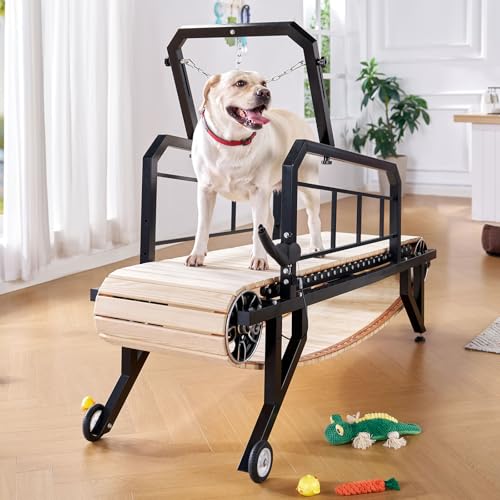 Albott Dog Treadmill for Large & Medium Dogs with Pace Adjustbable Brake and Roller Wheels, Enlarged Indoor Slatmill for Dogs to Keep Fit and Healthy, Up to 330 Lbs