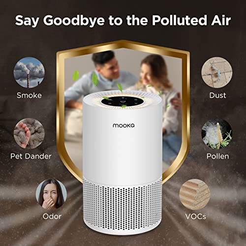 Air Purifiers for Home Large Rooms up to 1200ft², MOOKA H13 True HEPA Air Purifier for Bedroom Pets with Fragrance Sponge, Timer, Air Filter Cleaner for Smoke, Odor, Dander, Pollen (White)
