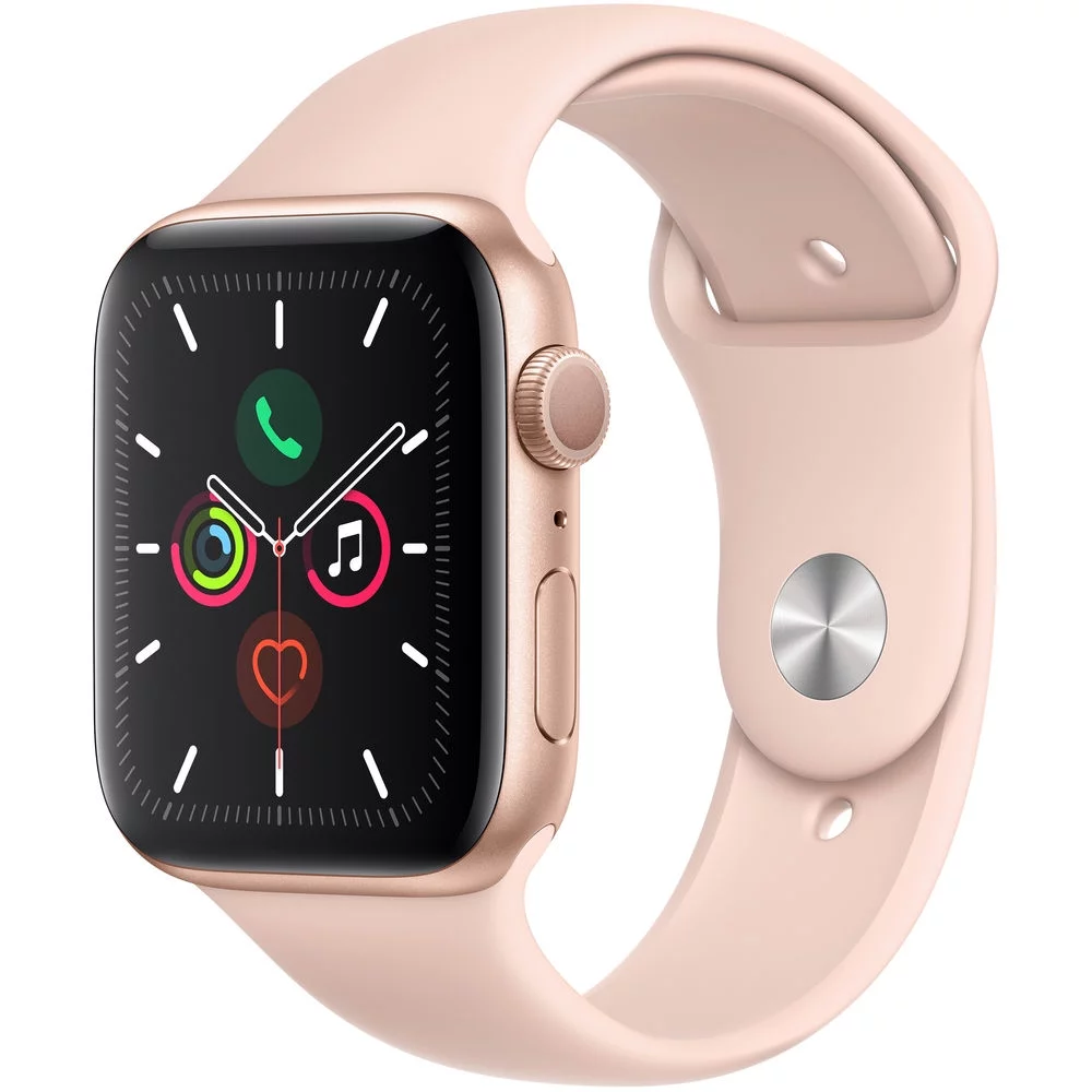 Restored Apple Watch Series 5 GPS 44mm Gold Aluminum Case Pink Sport Band - Pristine A- (Refurbished)