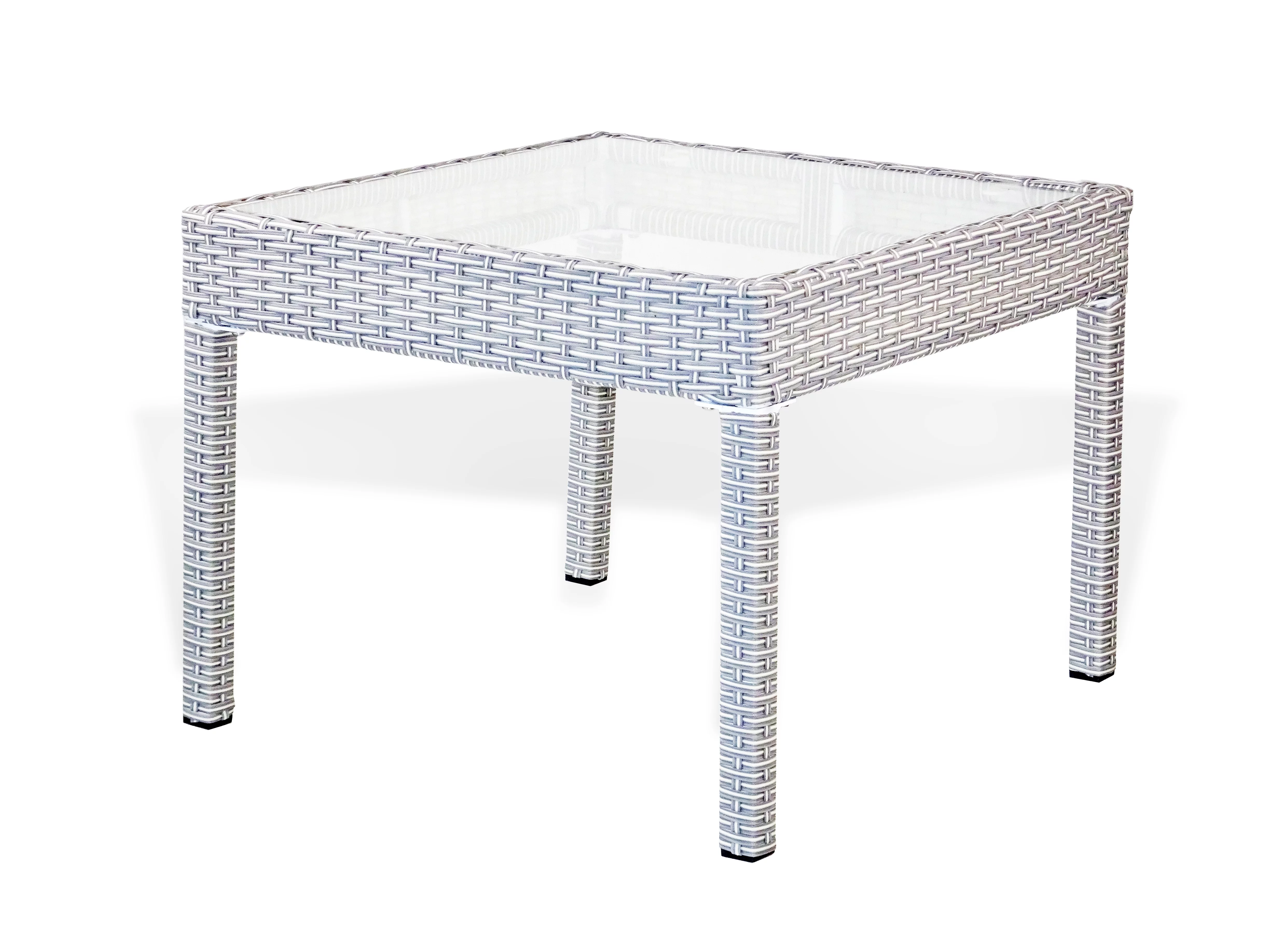 SK New Interiors Outdoor Patio Wicker Square Coffee Table w/Glass Resin Yard Garden Furniture, Gray