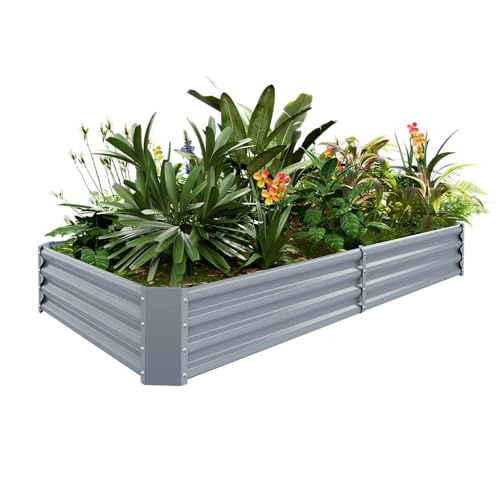 Land Guard 2 Pack 8×4×1ft Galvanized Metal Raised Garden Bed, Metal Planter Kit Box Outdoor for Deep-Rooted Vegetables, Flowers, Green and Herbs…
