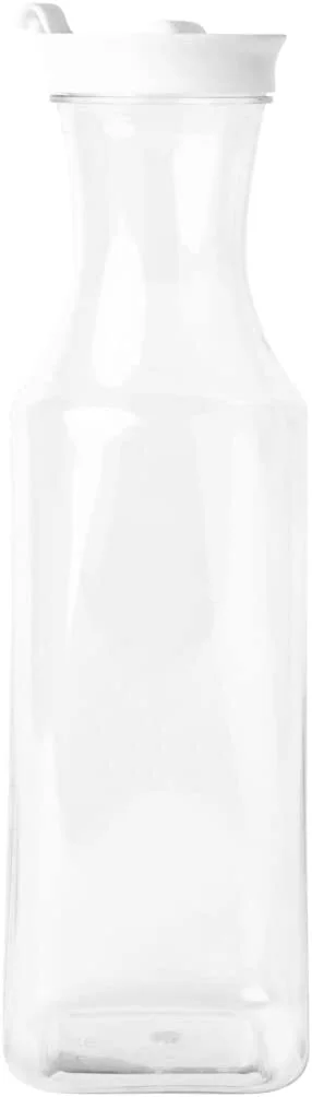 EcoQuality 54oz Clear Plastic Water Carafe Pitchers with Flip Top Lid - Square Base Juice Beverage Container Bottle with Spout For Mimosa Bar, Lemonade, Smoothies, Cold Brew, Milk, Iced Tea (12)