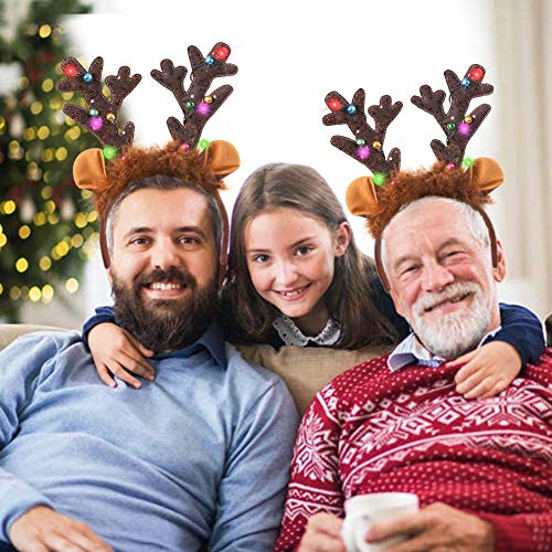 HANSGO LED Reindeer Antlers Headband with Bells - Christmas Reindeer Ears