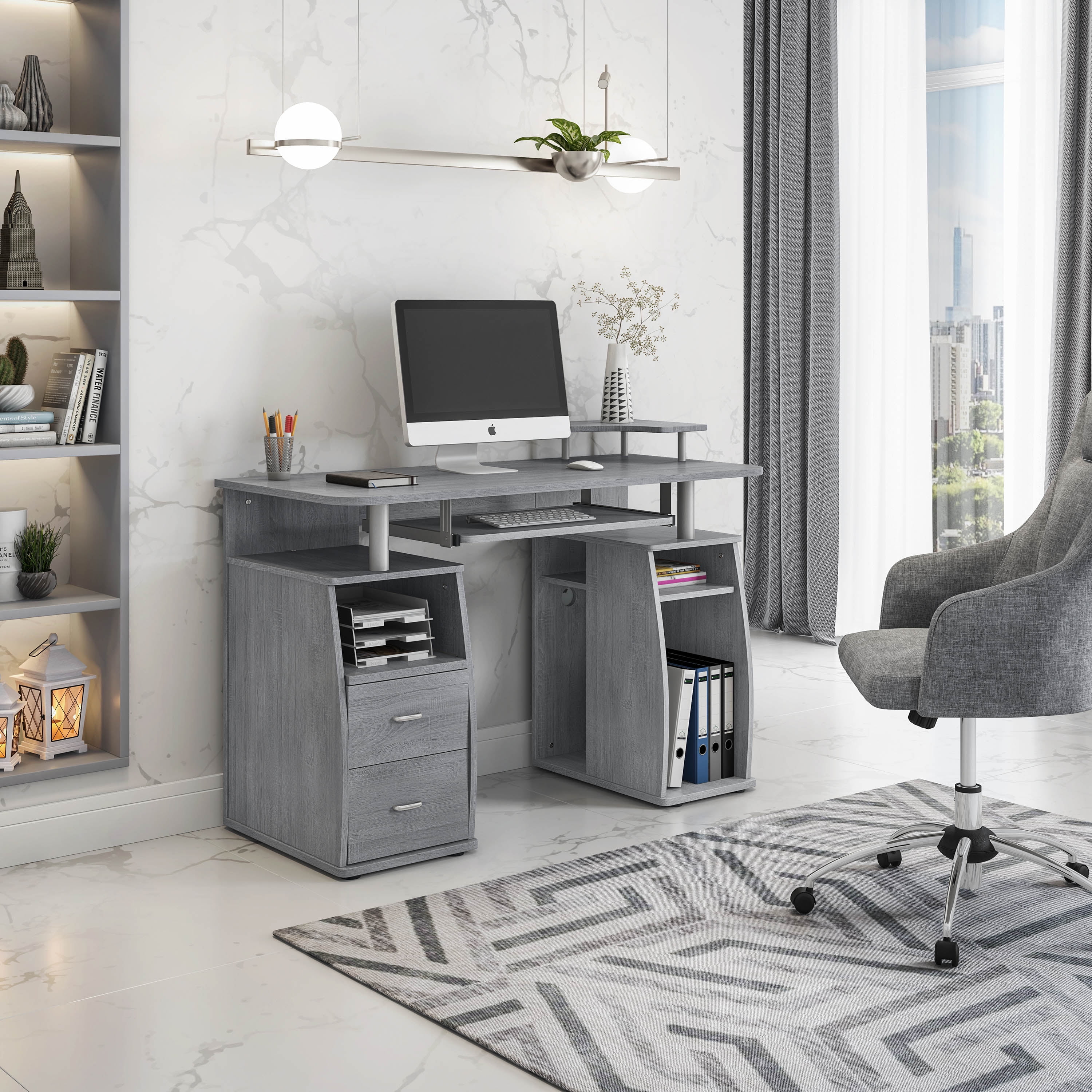 Techni Mobili Complete Computer Workstation Desk with Storage, Grey
