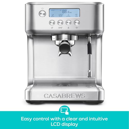 CASABREWS Ultra Espresso Machine with LCD Display, Powerful Milk Frother and Customizable Brewing Temperature, Provides Barista-Level Lattes and Cappuccinos