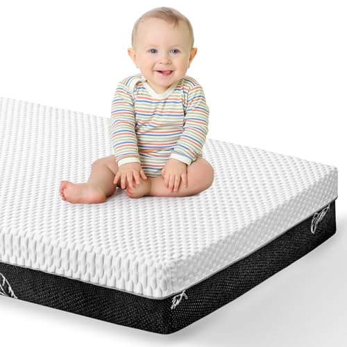 Crib Mattress, 52 x 27 Dual-Sided Comfort Baby and Toddler Mattress with Memory Foam, Waterproof, Breathable & Removable Cover with One of Side Cooling Fibers Specially Designed for Summer