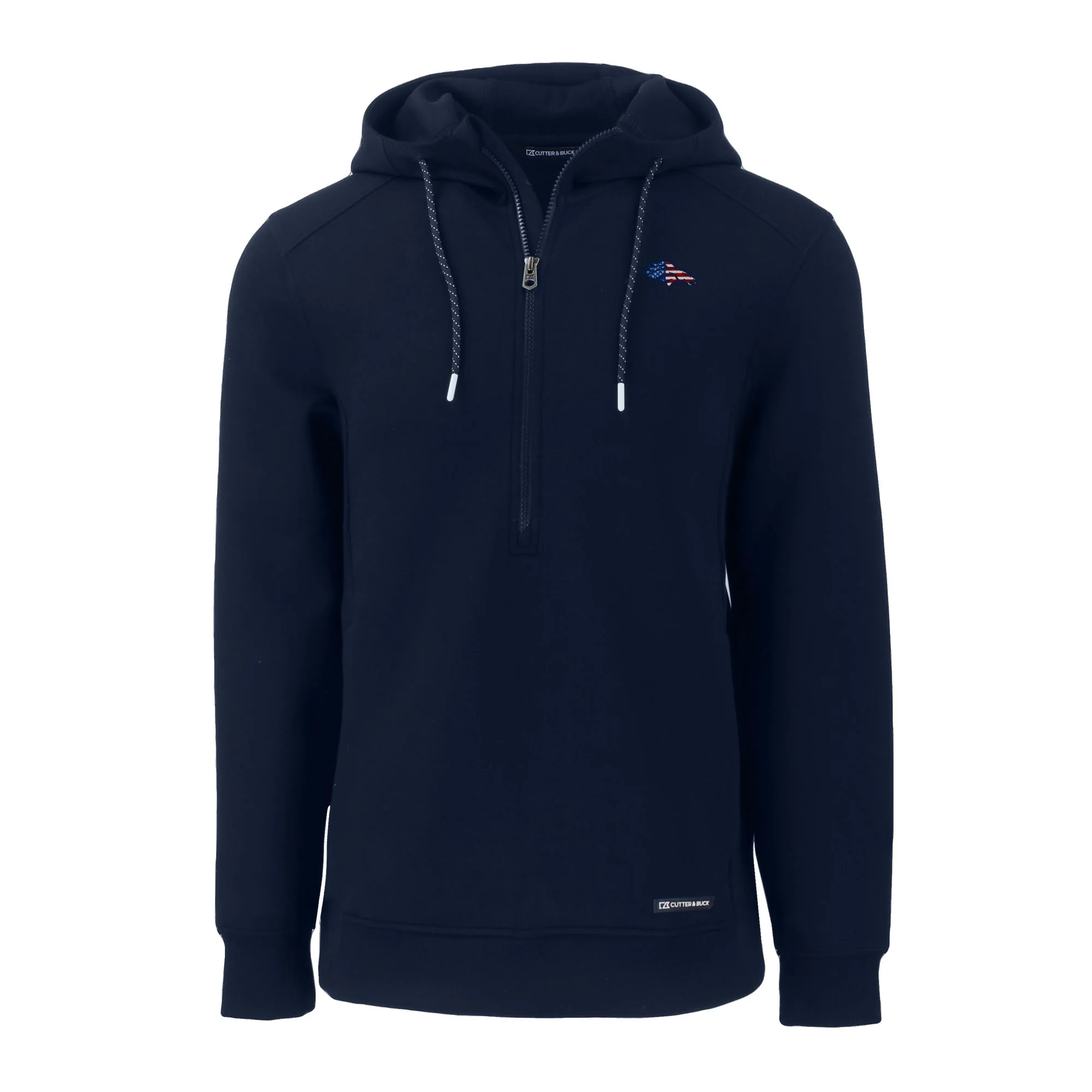 Men's Cutter & Buck Navy Denver Broncos  Americana Roam Eco Half-Zip Recycled Pullover Hoodie