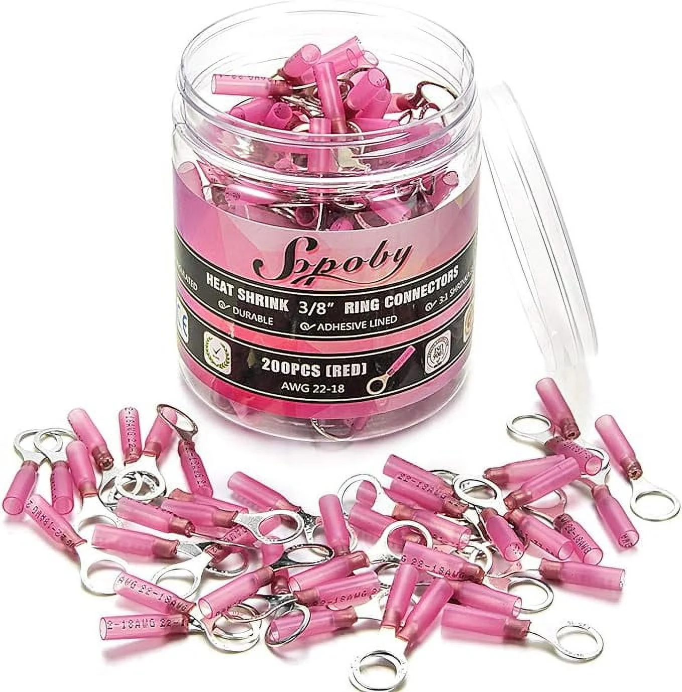 200PCS Heat Shrink Ring Connectors 3/8