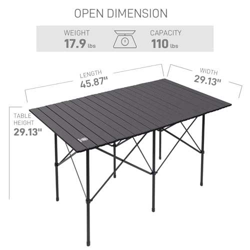 EVER ADVANCED Camping Table, Fold up Lightweight, 4-6 Person Portable Roll up Aluminum Table with Carry Bag for Outdoor, White