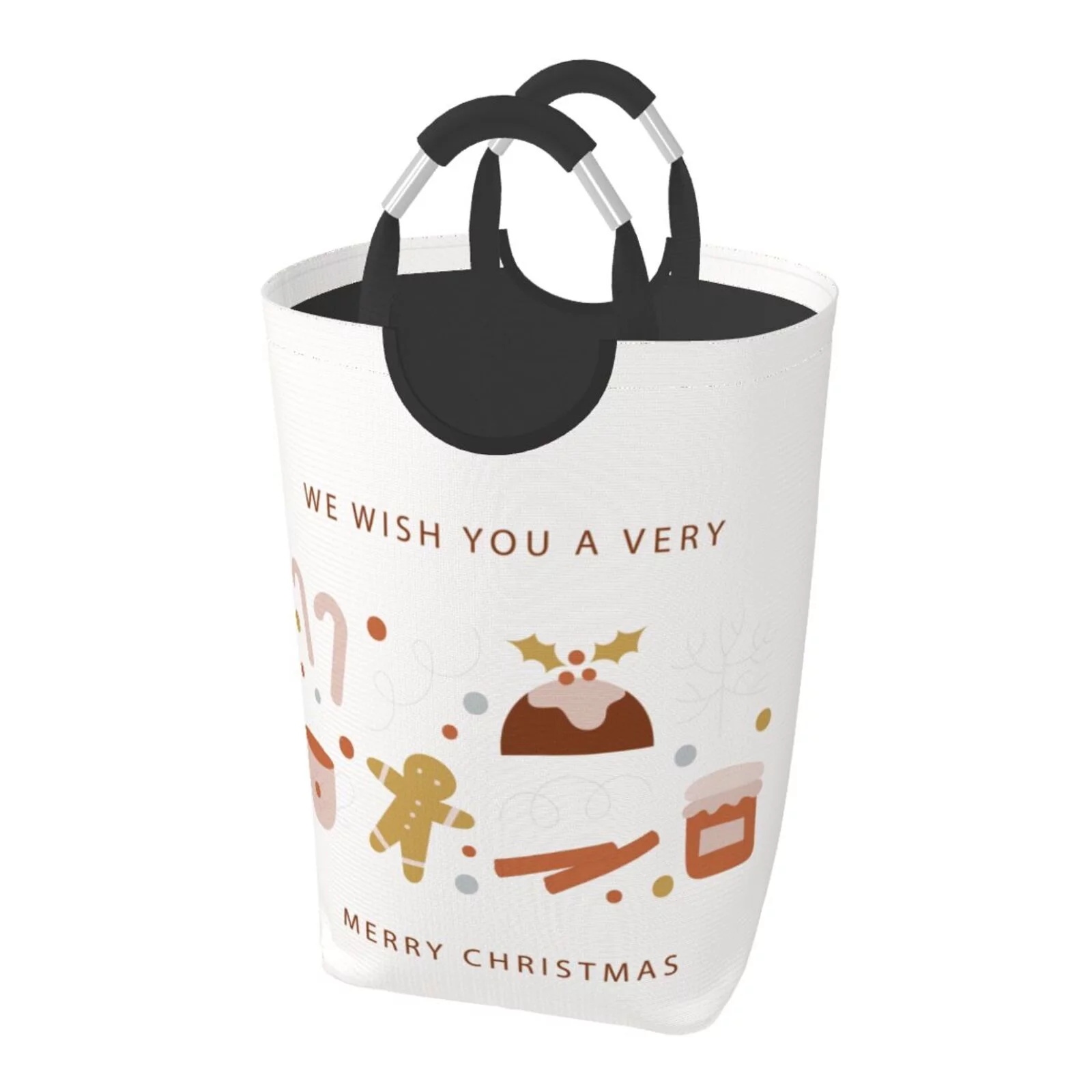 XMXT Collapsible Laundry Basket Hamper, Minimalist Christmas Element Print Large Laundry Bag Clothes Hamper with Aluminum Handle, 50L