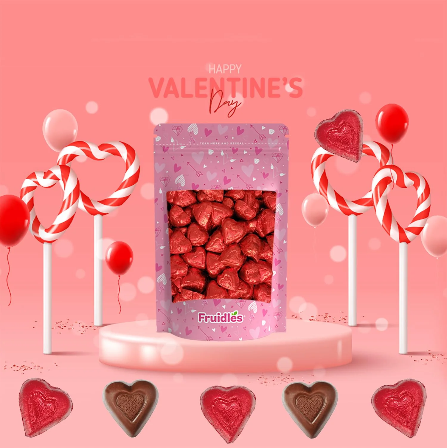 Valentine,S Day Milk Chocolate Hearts, Party Bag Fillers, Red Individually Wrapped Foils, Kosher Certified (5 Pounds (Bulk))
