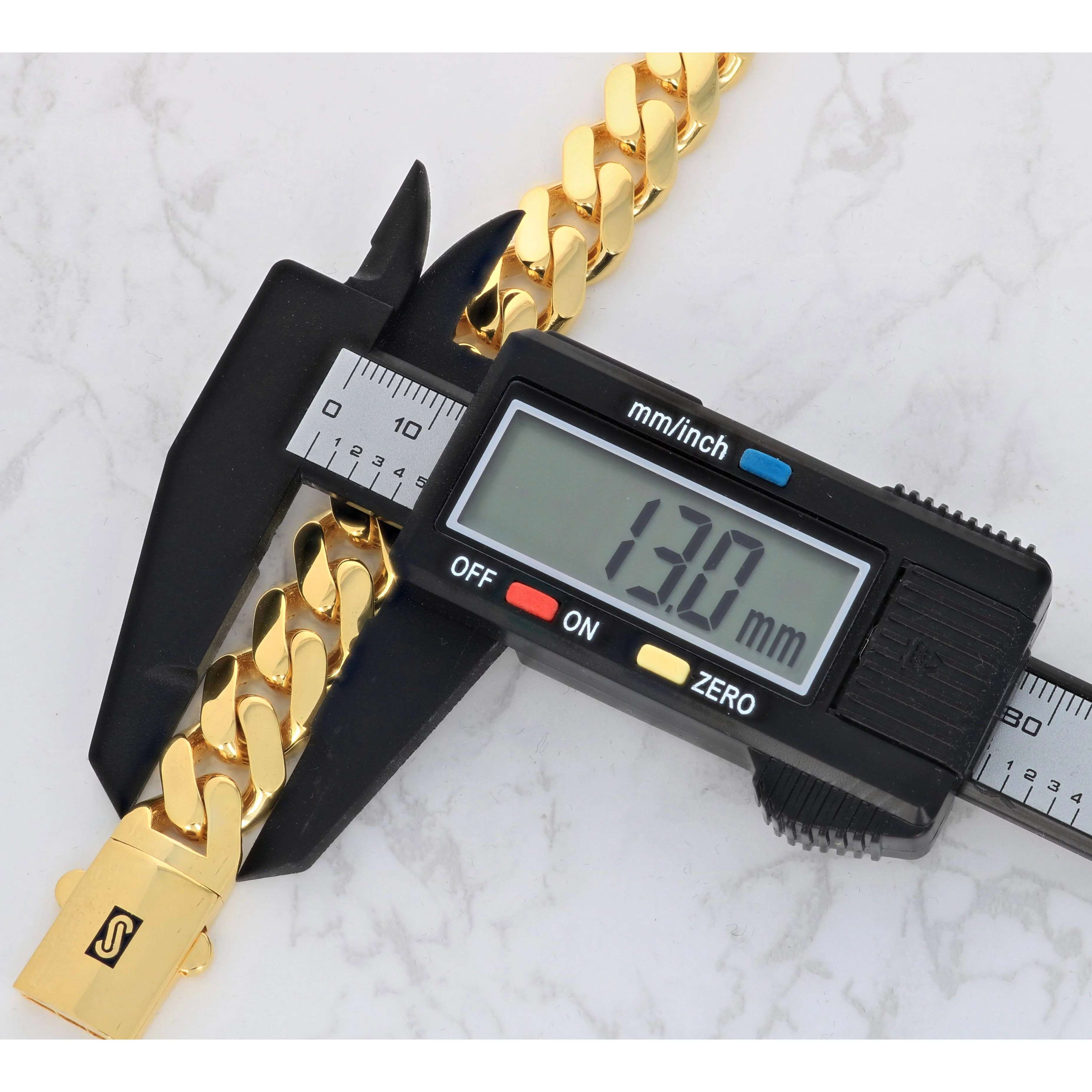 Nuragold 14k Yellow Gold 13mm Royal Monaco Miami Cuban Link Chain Necklace, Mens Jewelry Fancy Box Clasp 20