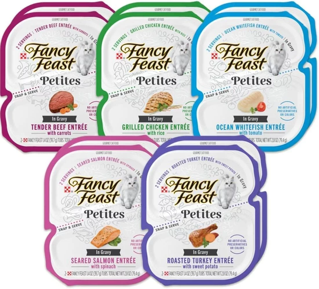 Fancy Feast Petites in Gravy Wet Cat Food Chicken Turkey Beef Salmon and Whitefish Variety Pack 20 Servings