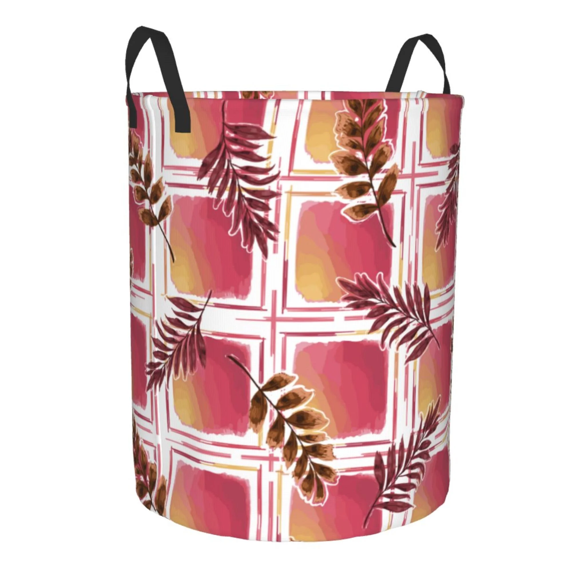 TEQUAN Waterproof Laundry Hampers, Watercolor Hawaii Checkered Pattern Clothes Storage Basket with Handle (S)