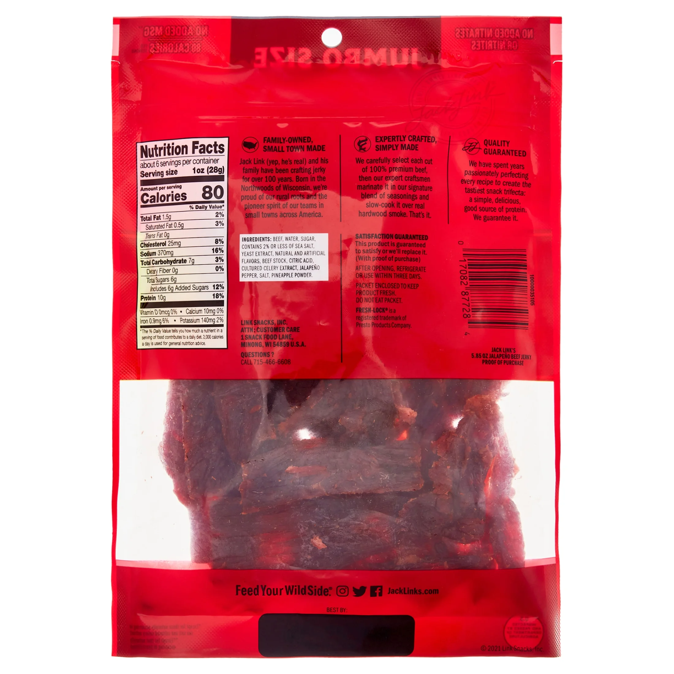 Jack Link's 100% Beef Jalapeno Beef Jerky 5.85oz Resealable Bag
