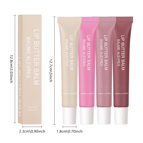 4 PCS Summer Special Lip Butter Balm – Ultra-Hydrating Lip Care with Shea Butter & Olive Oil, Soothes Dry Lips with Natural Tint & Gloss Effect, Lip Plumper Moisture & Light Lip Stain Finish
