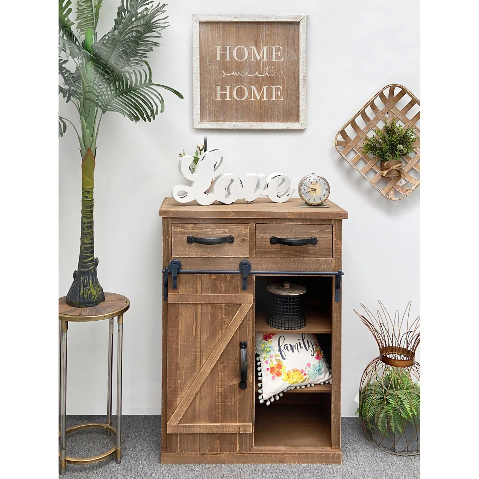 SalonMore Sideboard Storage Cabinet Free Standing Cupboard Chest Room Display Unit Entryway Cabinet with Sliding Barn Door, Burlywood