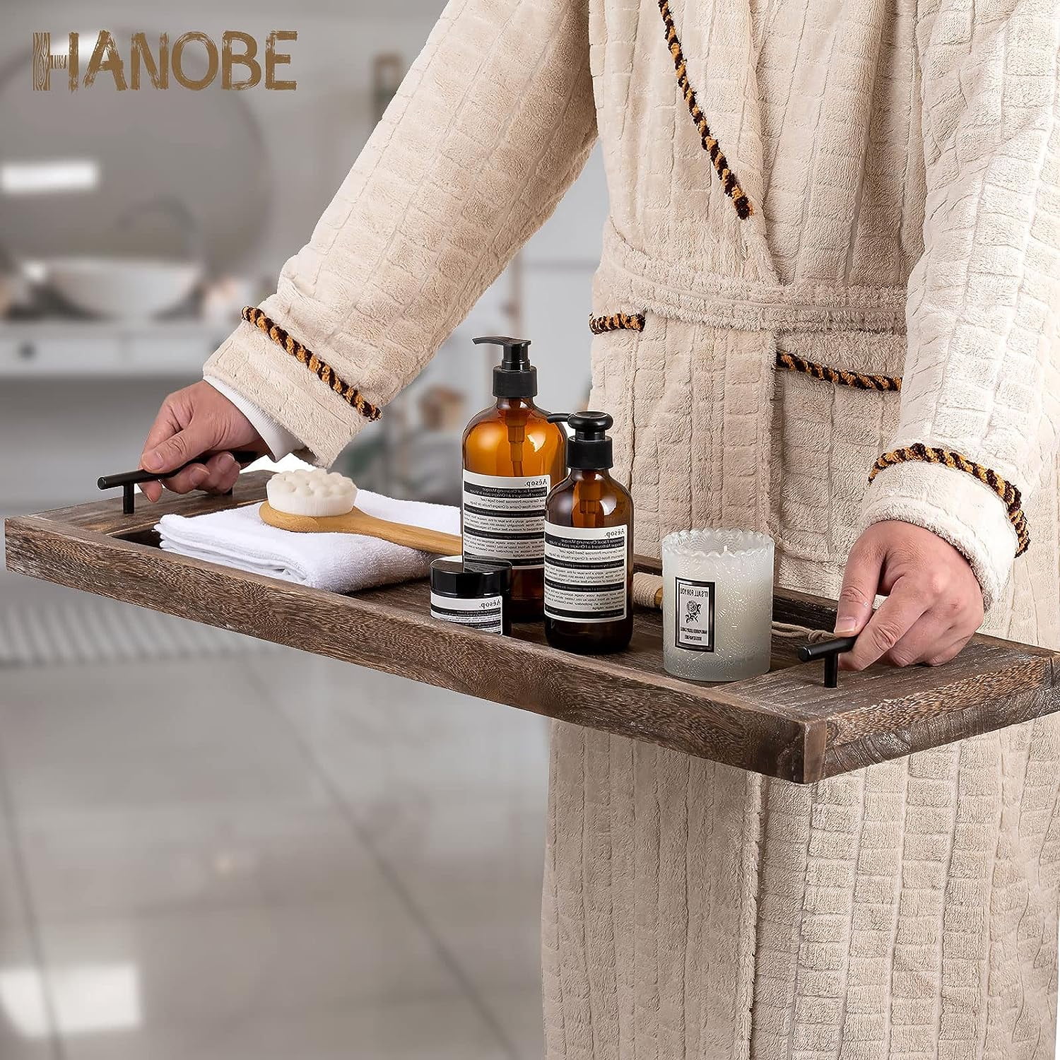 Hanobe Bathtub Tray Wood Bath Table Tray Bath Caddy with Handles Tub Tray for Bathtub, 31