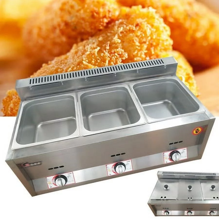Commercial Propane Deep Fryer Countertop 18L Gas Fryer 3 Pan LPG NG Gas Fryer