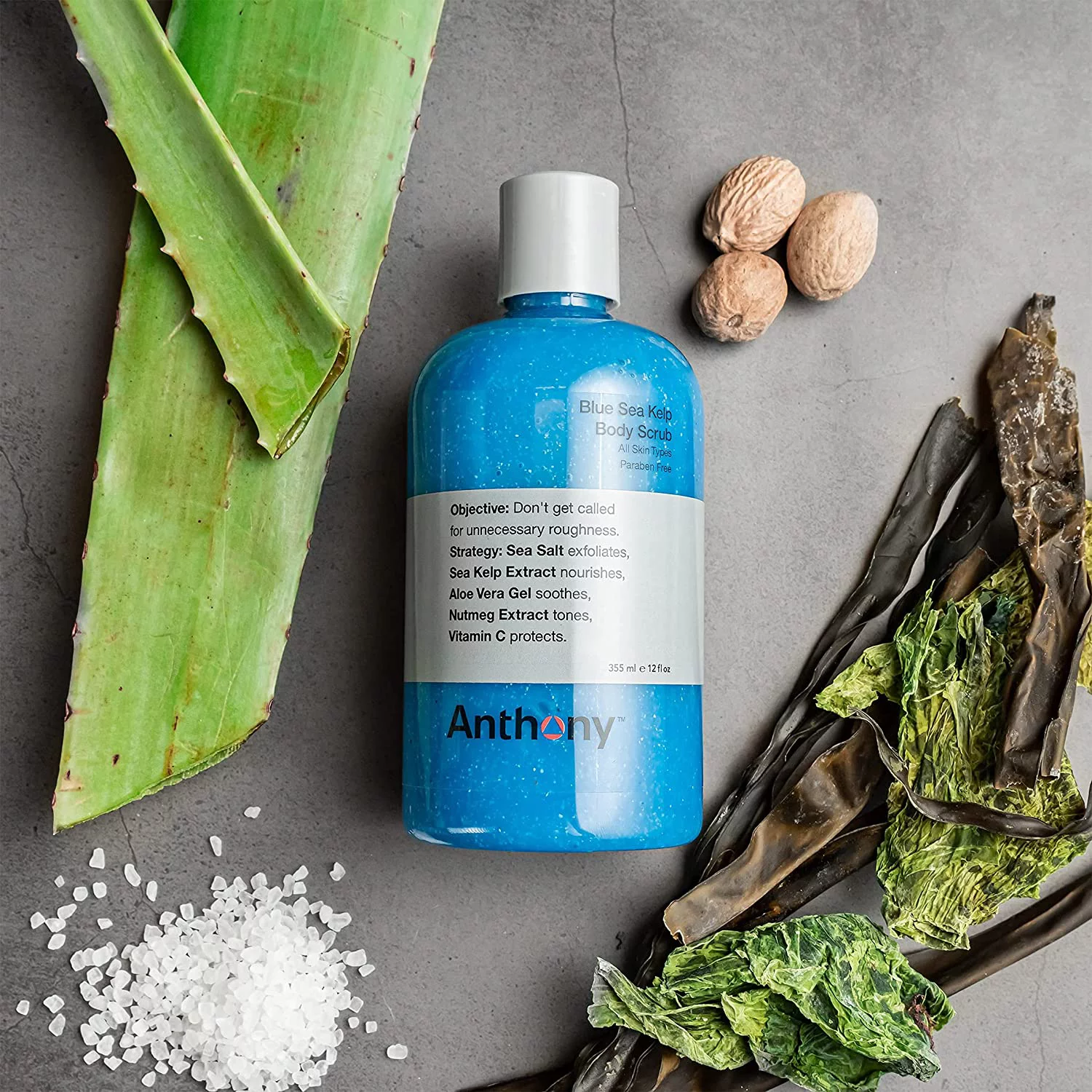 Anthony Exfoliating Body Scrub – Sea Salt, Vitamin C, and Aloe Vera Deep Cleans, Smooths Rough Patches & Soothes and Protects Skin – Blue Sea Kelp Body Wash 12 Fl Oz Pack of 3