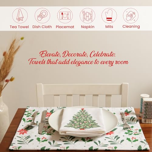 The Fine Living Co. 100% Cotton Merry Christmas Kitchen Towels, 18'x28' Set of 2 (Cherry Red & Green)