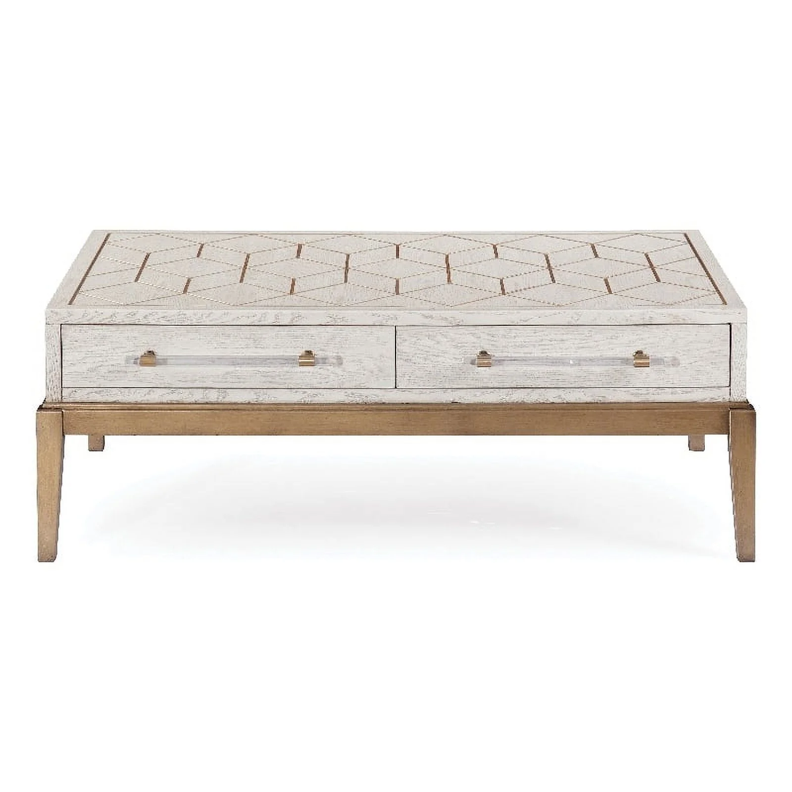 Perrine Soft White Wooden Cocktail Table with Gold and Acrylic Accents