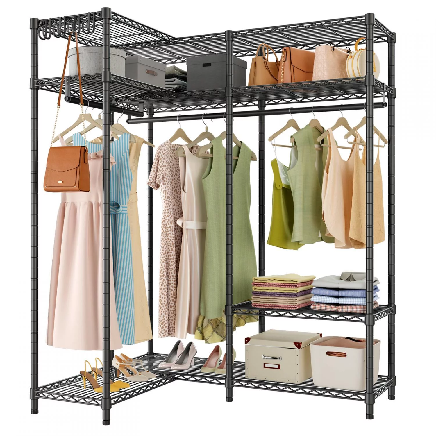 VIPEK L30 Corner Closet System L Shaped Garment Rack, L Corner Clothes Rack Freestanding Portable Wardrobe Closet, Black
