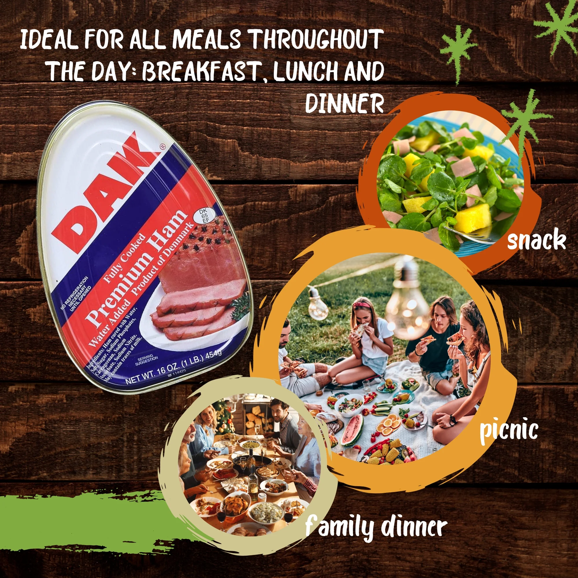 A1U Premium Canned Ham,  Easy Open Can Fully Cooked Ready to Eat Camping Picnic Meal Christmas Thanksgiving Party Breakfast Lunch Dinner Snack Premade Main Dish Salad Sandwich Burgers, 4 ct. (16 oz)