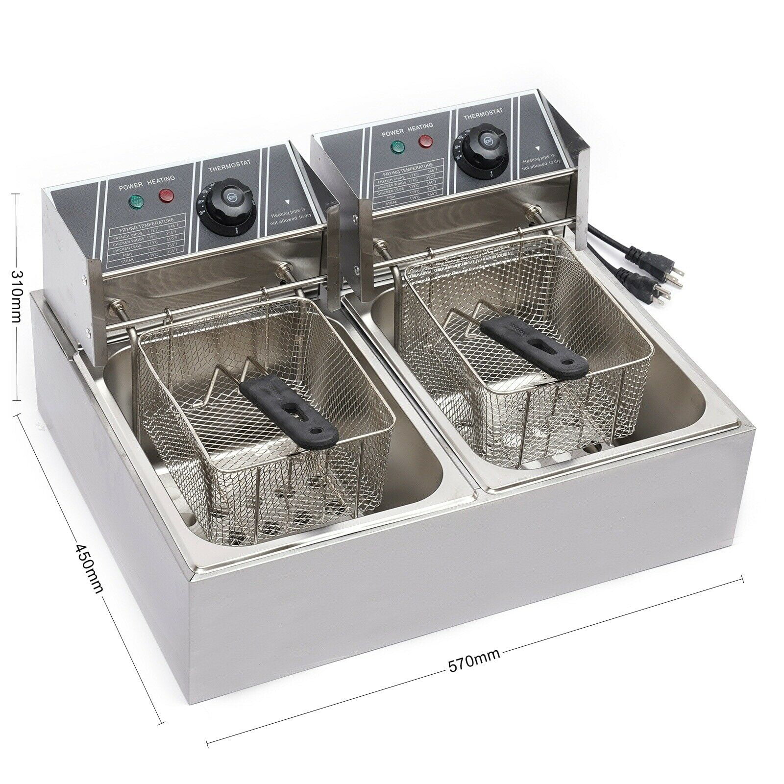 12L Electric Deep Fryer Dual Tank Fry Basket Commercial Restaurant Stainless