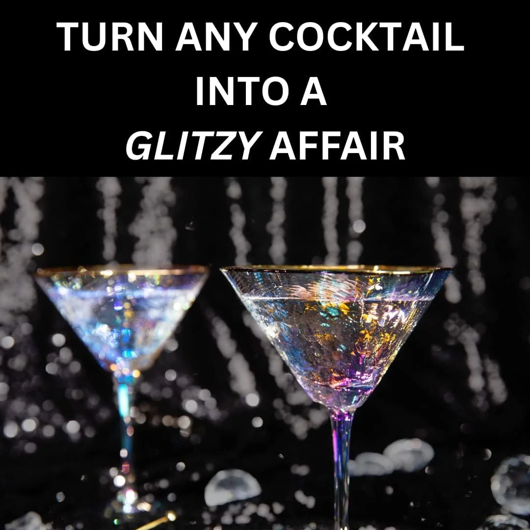 Iridescent Handmade Hammered Martini Glasses With Rim - Rim Martini Glasses Set Of 2 And 2 -Plated Cocktail Picks. Celebrate Life One Glass At A Time