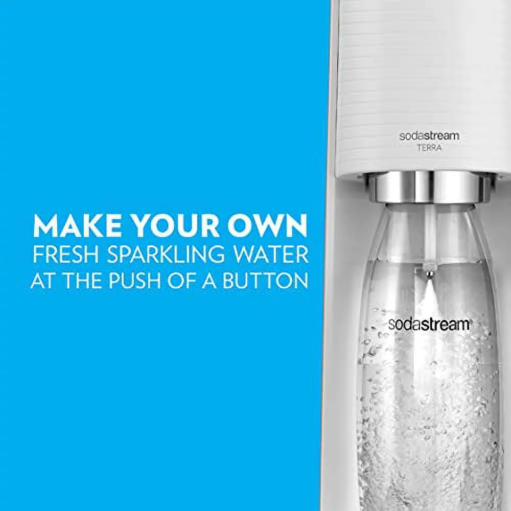 SodaStream Terra Sparkling Water Maker Bundle (White), with CO2, DWS Bottles, and Bubly Drops Flavors
