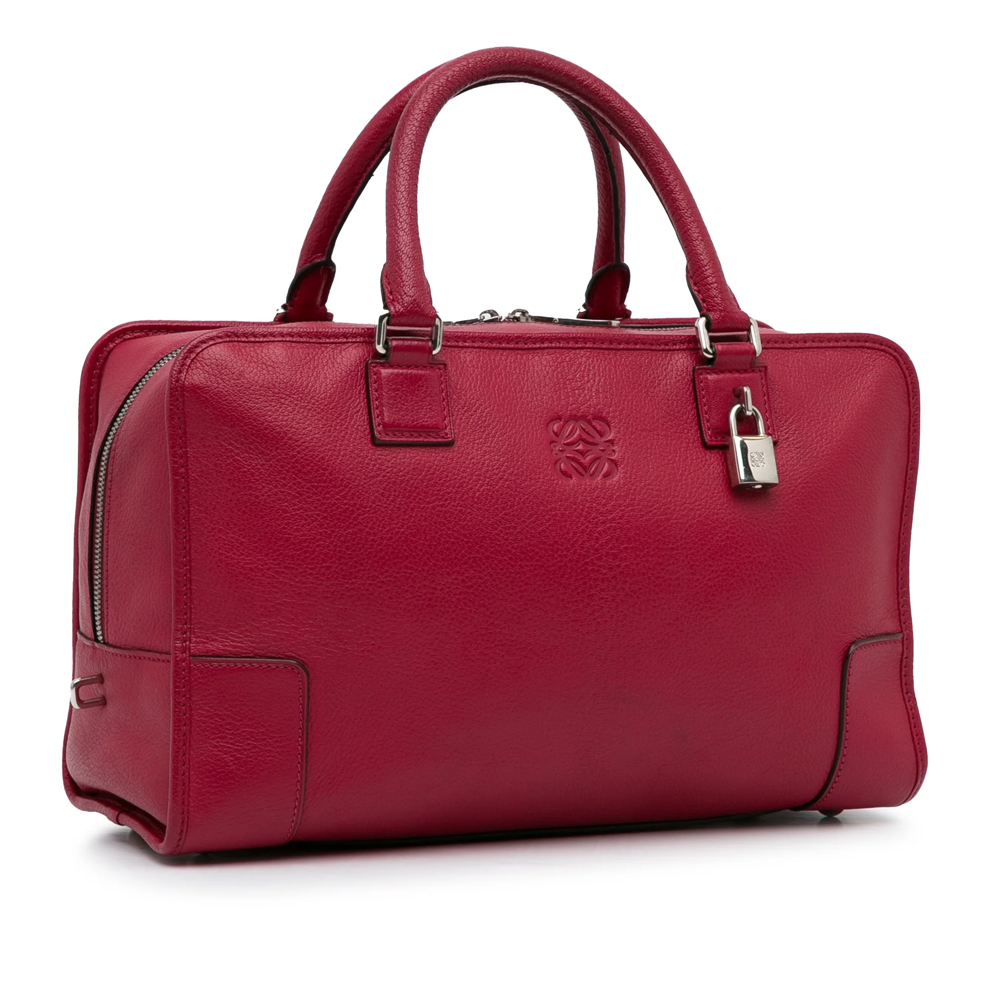 Pre-Owned Authenticated Loewe Amazona Handbag Calf Leather Red Top HandleBag Unisex (Good)