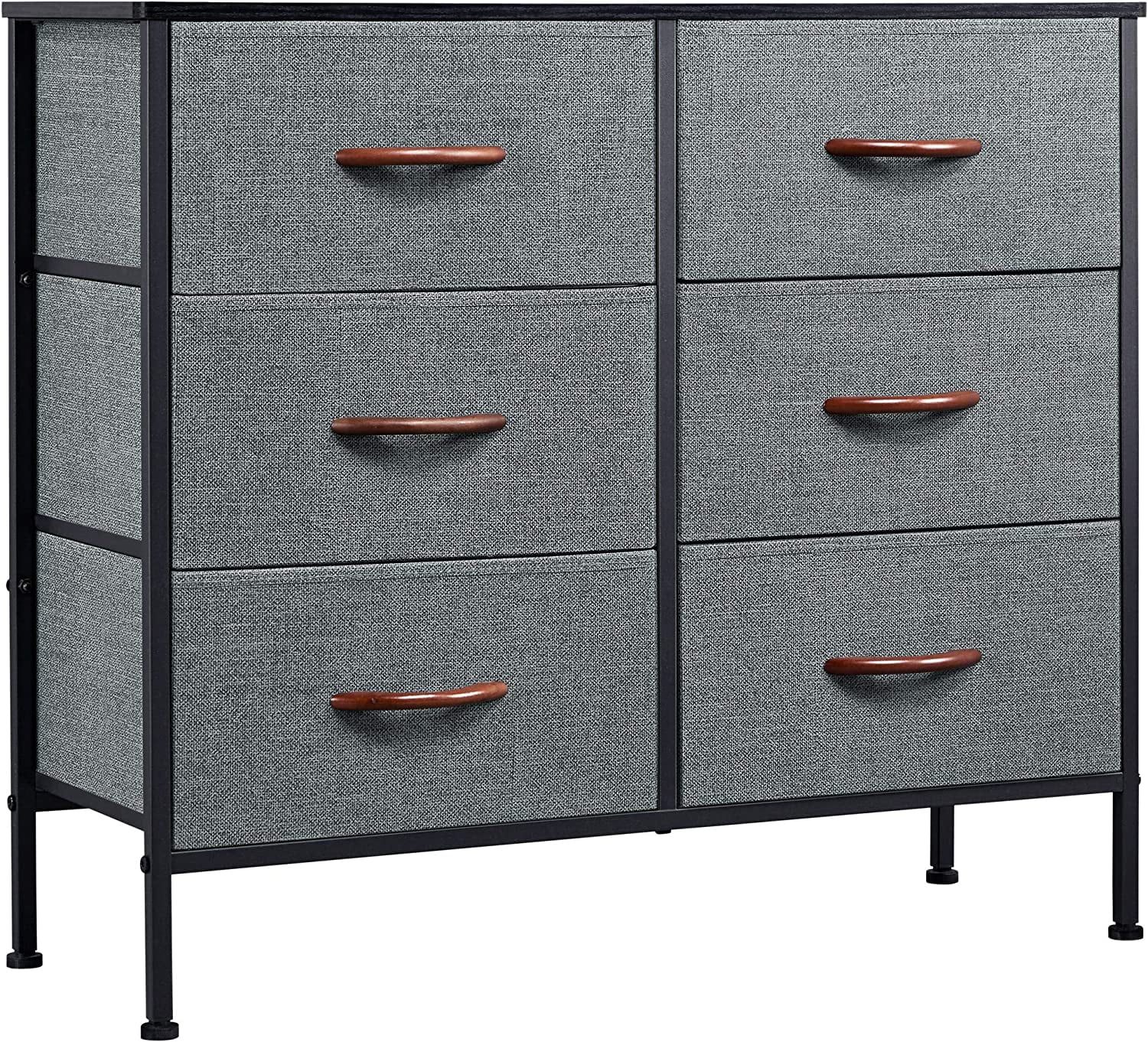 6 Drawer Fabric Organizer, Storage Drawers, Tower Organizer Unit for Hallway, Entryway, Living Room, Nursery, Sturdy Metal Frame Dark Gray
