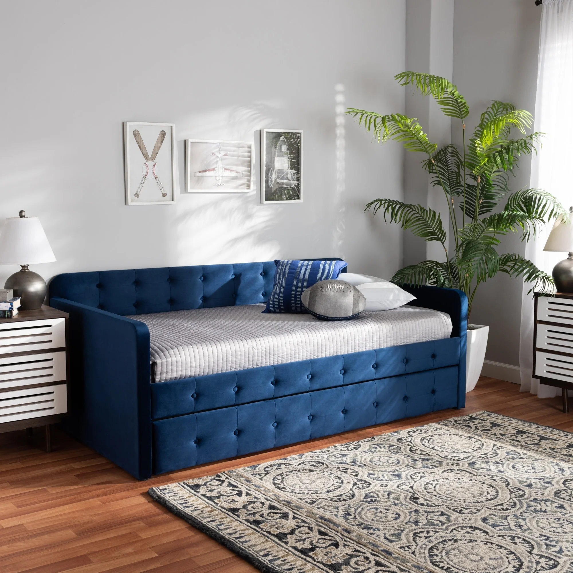 Baxton Studio Jona Modern and Contemporary Transitional Daybed with Trundle Grey Twin