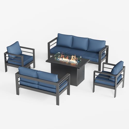 UDPATIO 8 Piece Aluminum Patio Furniture Set, Oversized Modern Outdoor Furniture Set with Olefin Fabric Cushion for Patio Deck Backyard, Dark Grey(with Waterproof Covers)