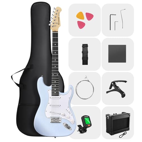 DONNER DST-80 Electric Guitar 39” Beginner Electric Guitar Kit with Amp, Classic SSS Pickup Complete with Gig Bag, Tuner, Capo, Strap, Picks, and Free Online Lessons