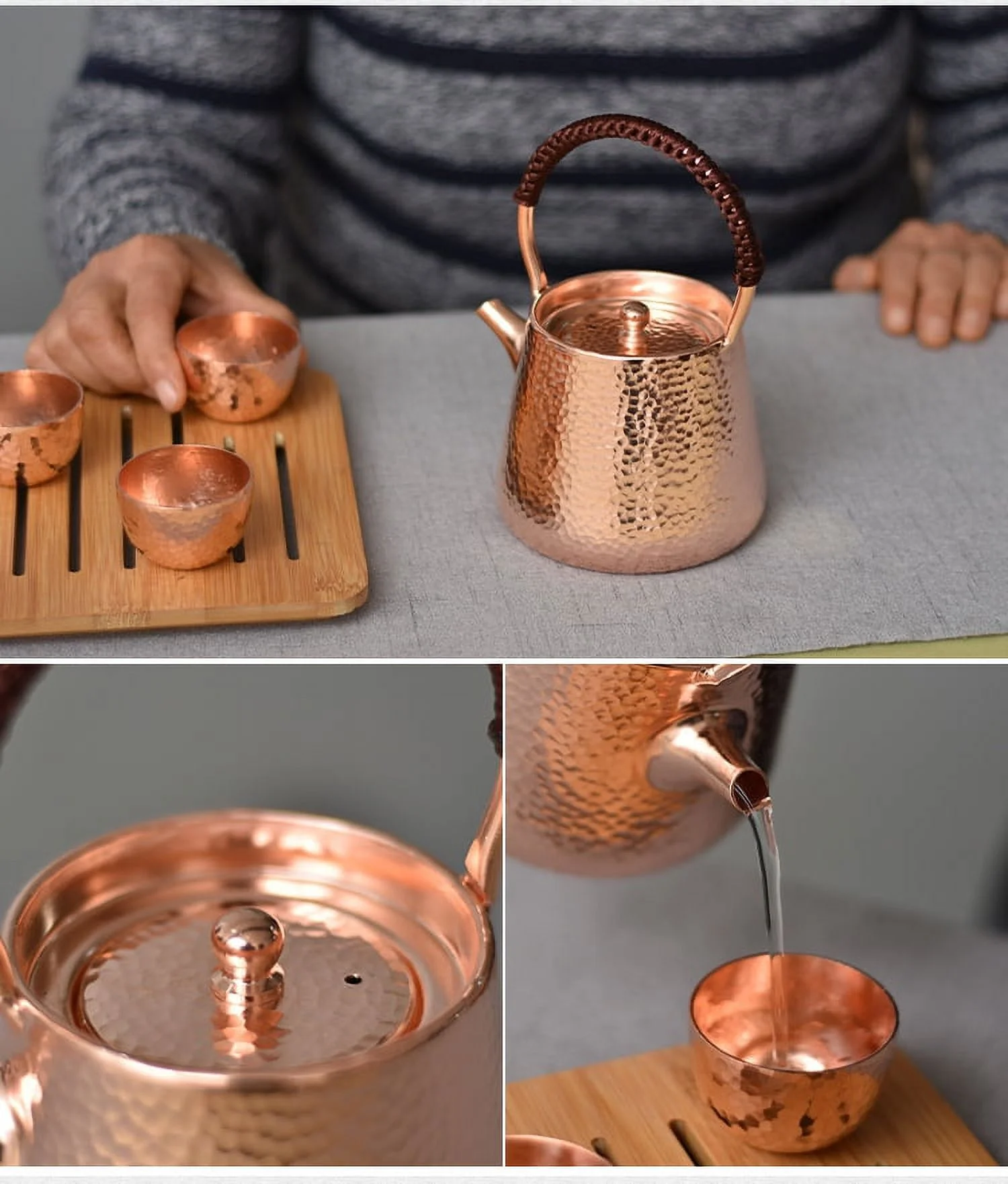Wollet Hand-made Small Pure Copper Teapot, 15OZ, Lifting Beam Teapot Thickened Small Copper Pot Kung Fu Tea Set