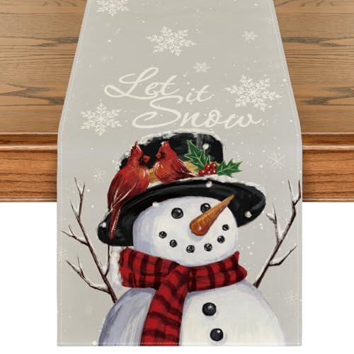 Artoid Mode Red Snowman Let It Snow Winter Table Runner, Seasonal Christmas Kitchen Dining Table Decoration for Home Party Indoor 13x72 Inch