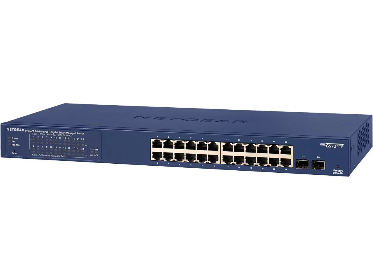 Netgear 24-Port Gigabit PoE+ Smart Managed Pro Switch with 2 SFP Ports - 24 x Gigabit Ethernet Network, 2 x Gigabit Ethernet Expansion Slot - Manageable - Optical Fiber, Twisted Pair - Modular - 2 Lay