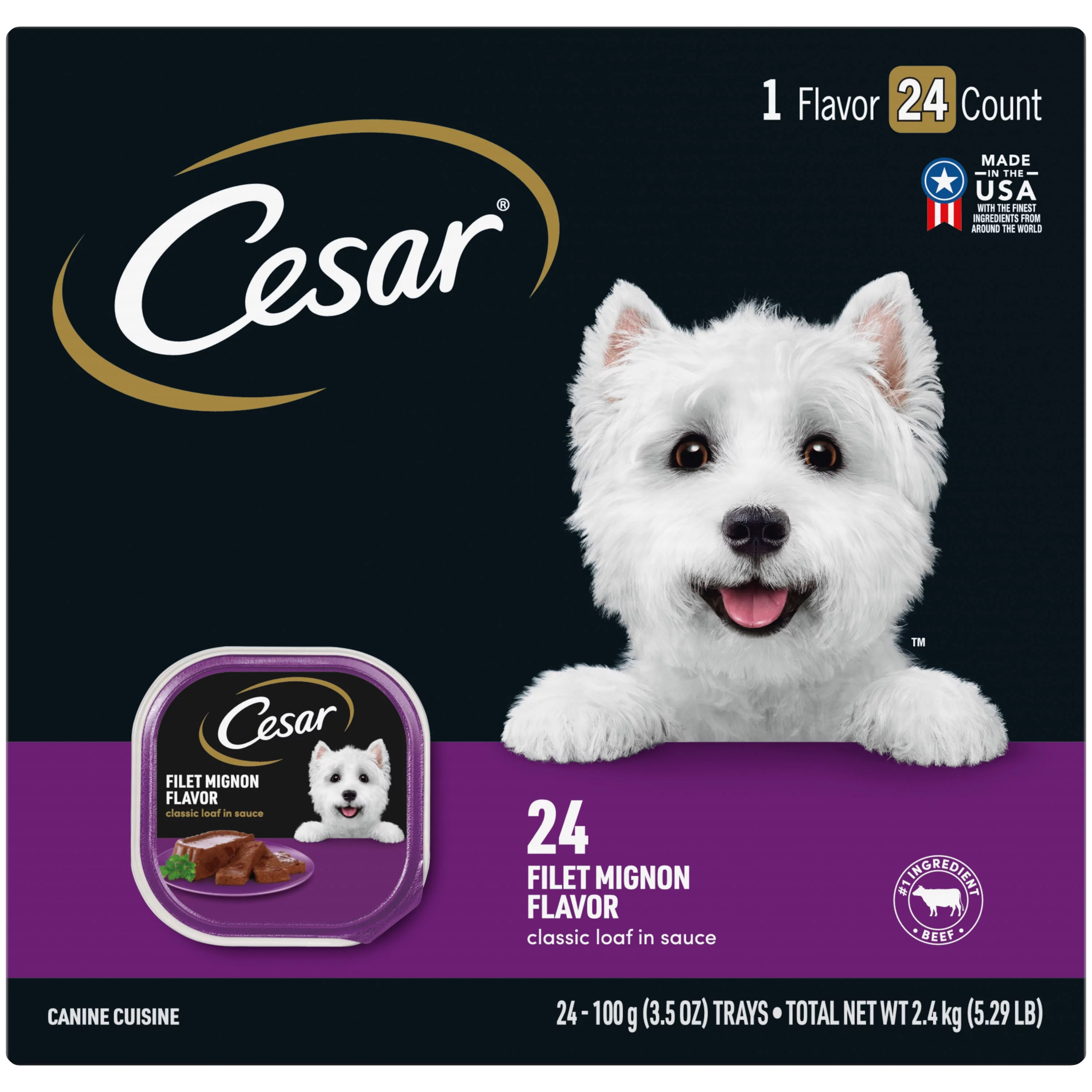 Cesar Classic Loaf In Sauce Filet Mignon Flavor Wet Dog Food, 3.5 Oz Trays (24 Pack)