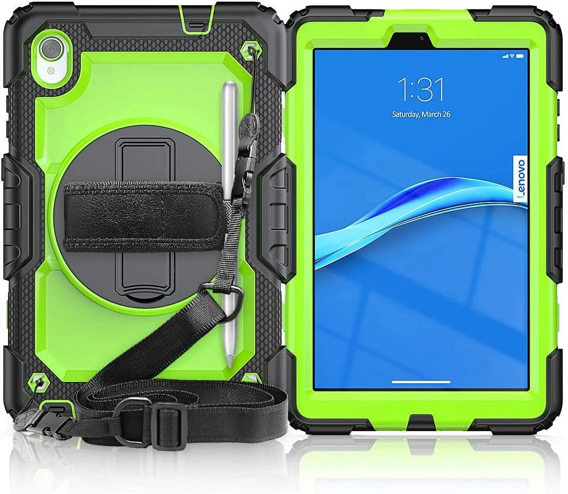 Lenovo Tab M8 HD 2nd Gen/Tab M8 FHD 2019 Case, Full-Body Protective Shockproof Cover with Screen Protector, 360° Rotating Stand, Hand/Shoulder Strap for Lenovo M8 8.0