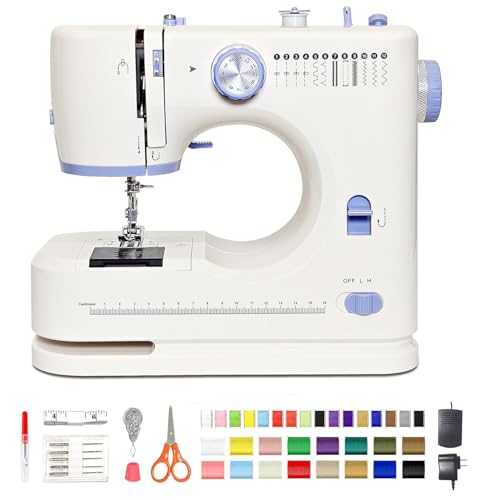 Sewing Machine for Beginners with 42 Pcs Sewing Threads Kit,Portable Sewing Machine with 12 Built-in Stitches,2 Speed(High-Low Speeds) Sewing machine for adults, White Blue