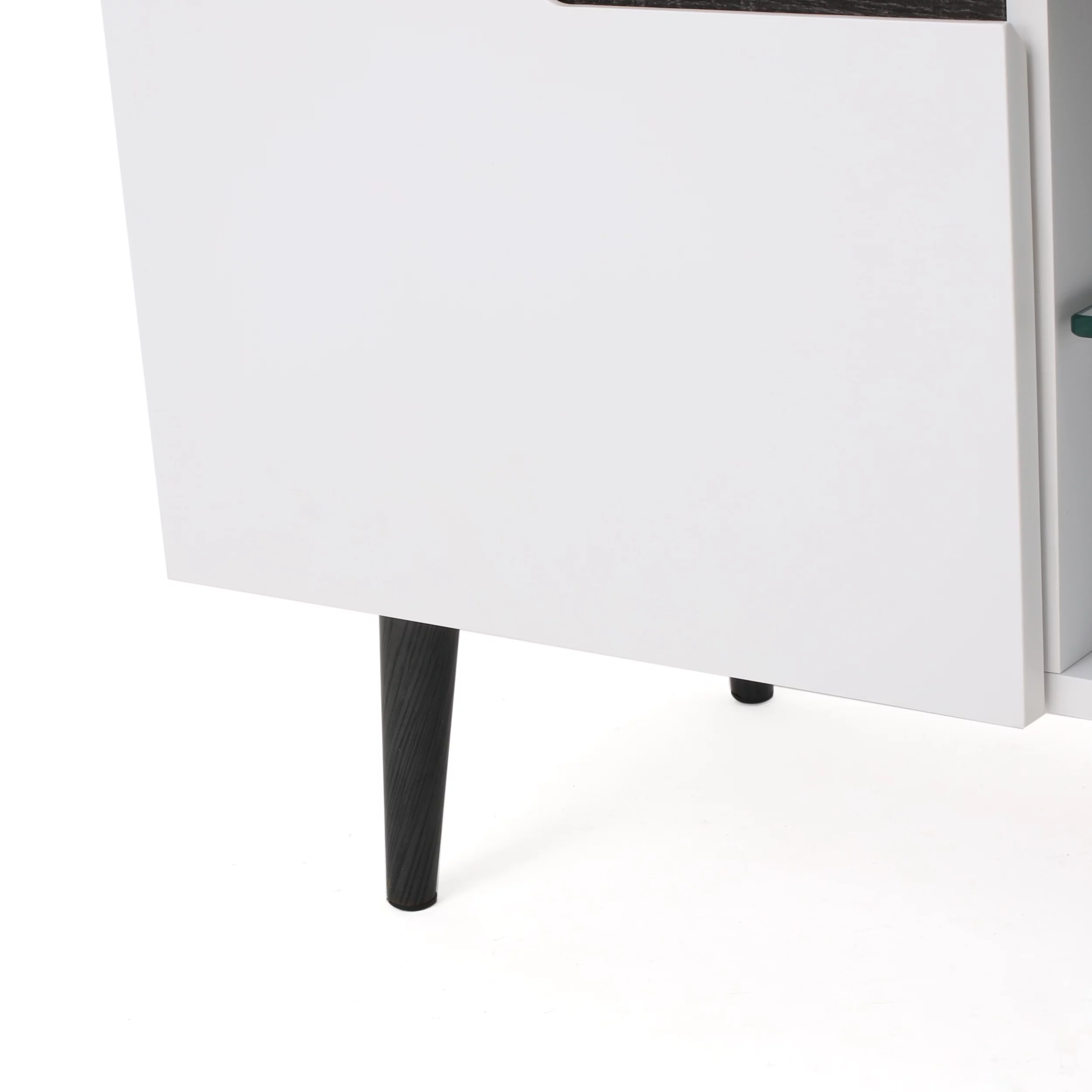 Aldrige Mid-Century Modern Two-Toned TV Stand with Glass Shelf, Gray and Matte White