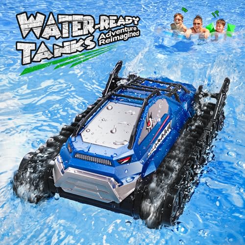Ruko 1604 Amphibious Remote Control Car, Waterproof Shark Monster Truck, 360° Rotating Tank, Full Throttle, All Terrain Vehicle Toys for Age 3 4 5 6 7 8 Year Old Boys Girls Birthday Gifts, Blue