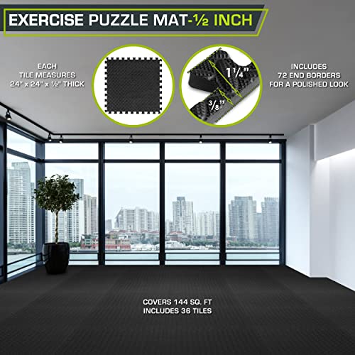 ProsourceFit Puzzle Exercise Mat ½ in, EVA Interlocking Foam Floor Tiles for Home Gym, Mat for Home Workout Equipment, Floor Padding for Kids