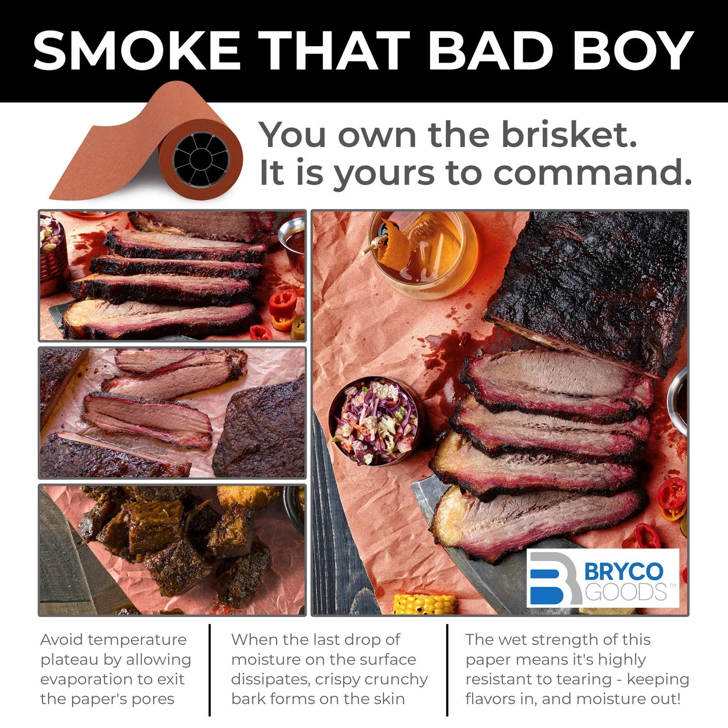 Bryco Goods Pink Butcher Paper Roll - 24 Inch by 175 Foot Roll of Food Grade Peach Butcher Paper for Smoking Meat - Unbleached, Unwaxed and Uncoated Kraft Paper Roll - Made in the USA