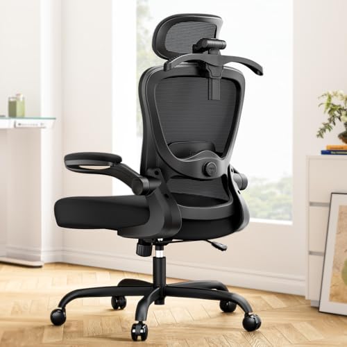 Marsail Ergonomic Office Chair with 3D Lumbar Support & Headrest, Flip-Up Armrests, 90-120° Tilt, High Back Computer Chair, Thick Cushion for Home Office