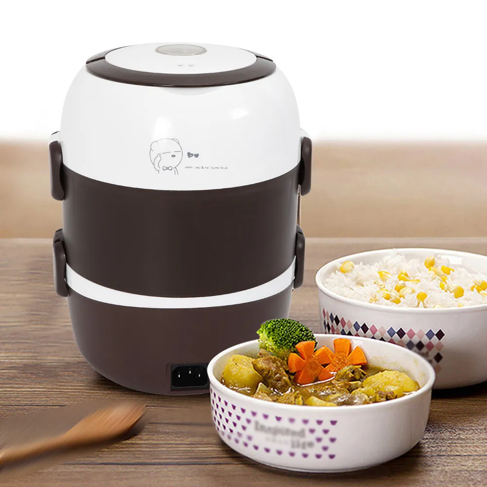Portable Electric Lunch Box Food Heated Warmer Steamer Rice Cooker 3 Layers 2L