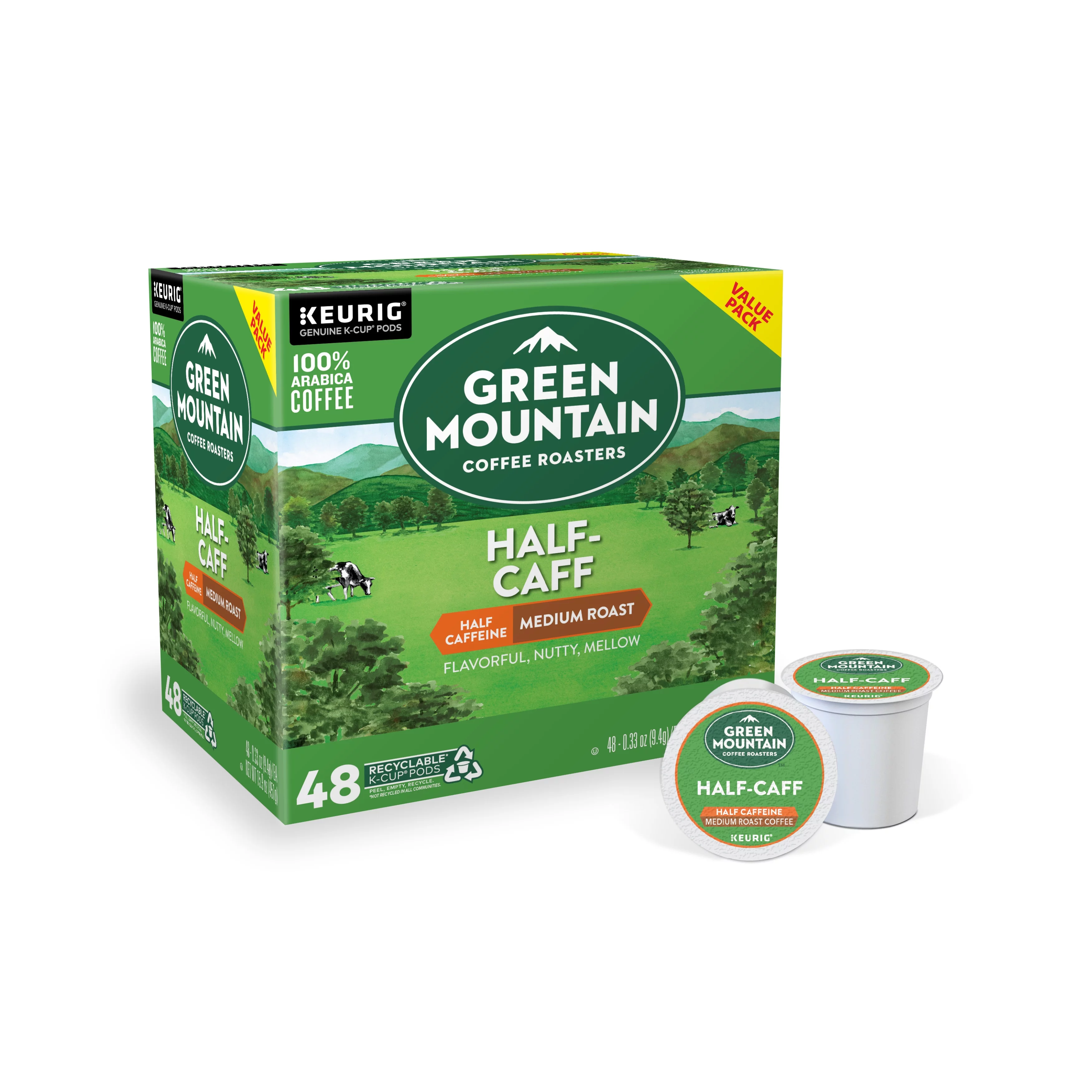 Green Mountain Coffee Half Caff Keurig Single-Serve K-Cup pods, Medium Roast Coffee, 48 Count