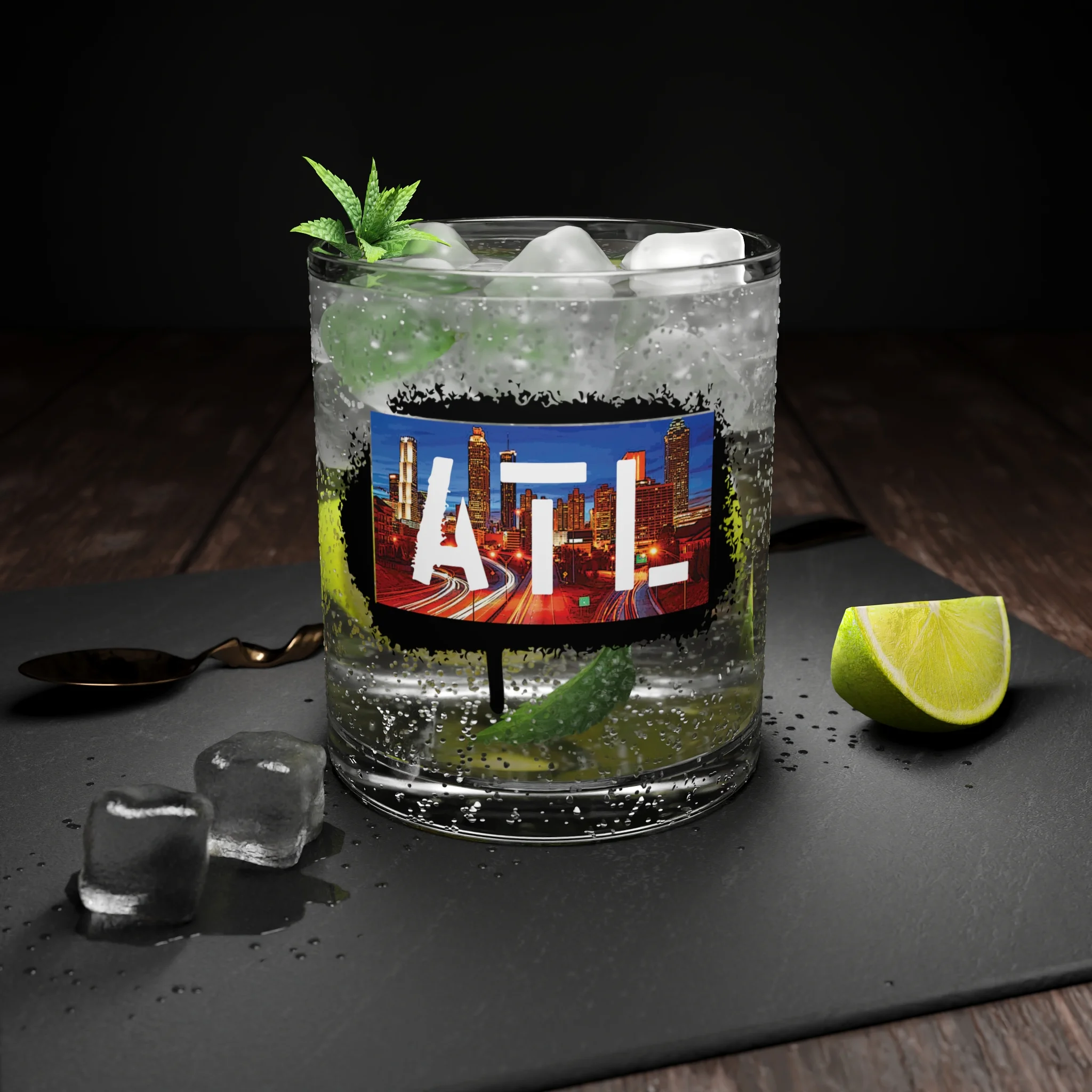Atlanta, ATL  Bar Glass, bar glass, glass, art print, kitchen, custom glass
